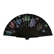 ABANICO pericón, color negro, dibujo de flores multicolor, en madera lacada , tamaño muy grande | 2406 | Artesania Textil