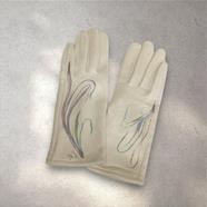 GUANTE crudo, con dibujo de hojas multicolores, interior térmico, táctil   | 2442 | Artesania Textil