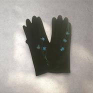 GUANTE negro , con dibujo de flores azules, interior térmico, táctil   | 2443 | Artesania Textil
