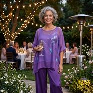TUNICA ,blusa en gasa de seda, color morado dibujo de mariposas | 2524 | Artesania Textil