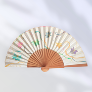 ABANICO  en seda y madera de peral, dibujo de florecillas multicolores. Talla clásico | 2150 | Artesania Textil