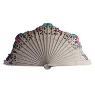 ABANICO baraja con calado,  color blanco, dibujo de flor multicolor, madera de arce lacado, tamaño medio | 2135 | Artesania Textil