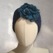 TURBANTE tipo cinta de color azul con flor azul de lana fieltro | 2301 | Artesania Textil