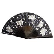 ABANICO pericón, color negro, dibujo flores blancas, en madera lacada , tamaño muy grande | 2206 | Artesania Textil