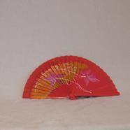 ABANICO de bolsillo, color rosa, coral, dibujo de flor, madera de arce lacada, tamaño pequeño | AC/01458 | Artesania Textil