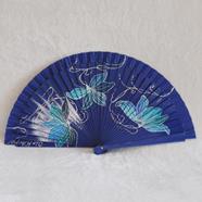 ABANICO clásico, color azul tinta, dibujo de flores azules, madera de arce lacado, tamaño medio | 1977 | Artesania Textil