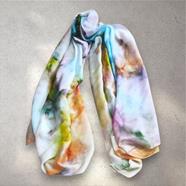 FULAR, en Seda satén, multicolor, dibujo de acuarela  shibory | 1879 | Artesania Textil