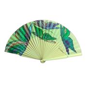 ABANICO semipericón, color verde lima, dibujo de mariposas multicolores, en madera lacada , tamaño grande | 2193 | Artesania Textil