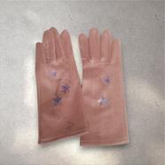 GUANTE rosa empolvado, con dibujo de florecitas malvas, interior térmico, táctil   | 2438 | Artesania Textil