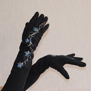 GUANTE LARGO, color azul marino, dibujo  de flor, con interior térmico, y táctil | 1821 | Artesania Textil
