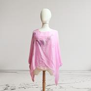 TUNICA ,blusa en gasa de seda rosa, con margaritas pintadas a mano | 2528 | Artesania Textil