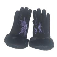 GUANTE negro, con dibujo de mariposas moradas y adorno de piel sintetica, interior térmico, táctil   | 2299 | Artesania Textil