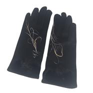 GUANTE negro, con dibujo de espiral y adorno de pompones de piel, interior térmico, táctil   | 2296 | Artesania Textil