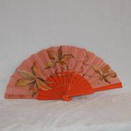 ABANICO clásico, color naranja, dibujo de flor, madera de arce lacado, tamaño medio | AC/01460 | Artesania Textil