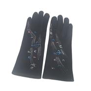 GUANTE negro , con dibujo de notas musicales, interior térmico, táctil   | 2277 | Artesania Textil