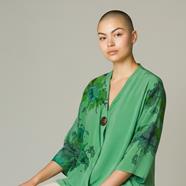 BLUSA japo, color verde, dibujo sibori, en viscosa saten, manga japonesa | 2519 | Artesania Textil