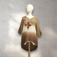 JERSEY, PULL, Maxi pull oversize de punto abierto en degrade beig con aplicación de mariposas de lana enfieltradas | 2251 | Artesania Textil