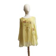 TUNICA ,blusa en gasa de seda, color amarillo claro dibujo de mariposas y flores | 2239 | Artesania Textil