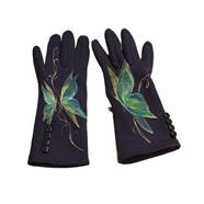 GUANTE, marrón con mariposas verdes, interior térmico, táctil   | 2045 | Artesania Textil