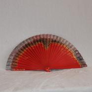 ABANICO clásico, color rojo, dibujo de espiral negro, madera de arce lacado, tamaño medio | AC/01050 | Artesania Textil