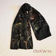 FULAR, en Seda de gramaje superior, color negro , dibujo de flor multicolor | SP/01136 | Artesania Textil