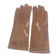GUANTE camel, con dibujo de mariposas multicolores y adorno de borlas de pelo, interior térmico, táctil   | 2287 | Artesania Textil