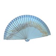 ABANICO de bolsillo, color blanco, dibujo abstracto, madera de arce lacada, tamaño pequeño | 2182 | Artesania Textil