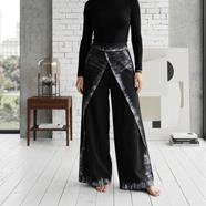 Pantalón, color negro, bordes pintados, en viscosa  sarga plana | 2504 | Artesania Textil
