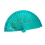 ABANICO de bolsillo, color verde, dibujo de mariposas, madera de arce lacada, tamaño pequeño | 2176 | Artesania Textil