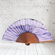ABANICO  en seda y madera de peral, dibujo de gran flor en morado Talla clásico | 2221 | Artesania Textil