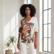 CAMISETA, PULL, color blanco  con dibujo en contraste multicolor | 2494 | Artesania Textil