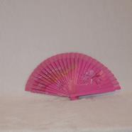 ABANICO de bolsillo, color rosa, dibujo de flor rosa, madera de arce lacada, tamaño pequeño | AC/01459 | Artesania Textil