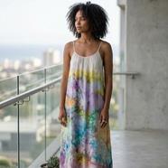  VESTIDO largo,de seda color blanco, pintada a mano con sibori | 2532 | Artesania Textil