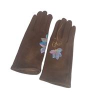 GUANTE camel, con dibujo de flores multicolores, interior térmico, táctil   | 2295 | Artesania Textil