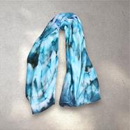 FULAR, en Seda satén, azul, dibujo de acuarela shibory | 2453 | Artesania Textil