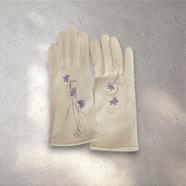 GUANTE crudo, con dibujo de flores malvas, interior térmico, táctil   | 2432 | Artesania Textil