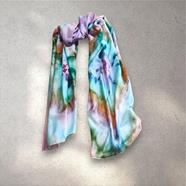 FULAR, en Seda satén, multicolor, dibujo de acuarela  shibory | 2451 | Artesania Textil