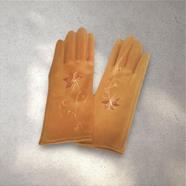 GUANTE amarillo mostaza, con dibujo de flores camel, interior térmico, táctil   | 2433 | Artesania Textil