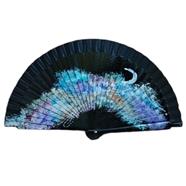 ABANICO de bolsillo, color negro, dibujo de noche con luna, madera de arce lacada, tamaño pequeño | 2166 | Artesania Textil