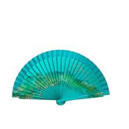 ABANICO de bolsillo, color verde, dibujo abstracto, madera de arce lacada, tamaño pequeño | 2175 | Artesania Textil