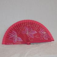 ABANICO clásico, color rosa, dibujo de flor rosa, madera de arce lacado, tamaño medio | AC/01472 | Artesania Textil