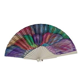 ABANICO pericón, color blanco, dibujo gran flor multicolor, en madera lacada , tamaño muy grande | 2397 | Artesania Textil