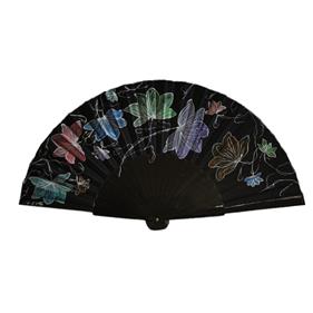 ABANICO pericón, color negro, dibujo de flores multicolor, en madera lacada , tamaño muy grande | 2406 | Artesania Textil