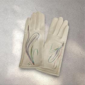 GUANTE crudo, con dibujo de hojas multicolores, interior térmico, táctil   | 2442 | Artesania Textil