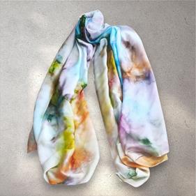 FULAR, en Seda satén, multicolor, dibujo de acuarela  shibory | 1879 | Artesania Textil