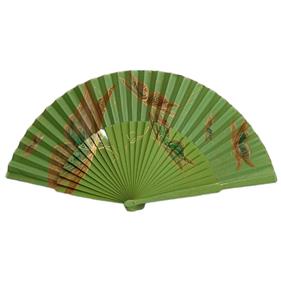 ABANICO semipericón, color verde, dibujo de mariposas, en madera lacada , tamaño grande | 2188 | Artesania Textil