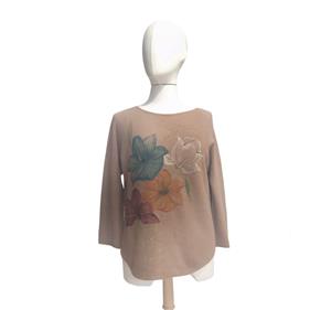 JERSEY, PULL, de corte recto y manga japonesa color beig pintado a mano | 2262 | Artesania Textil