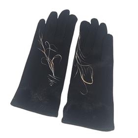 GUANTE negro, con dibujo de espiral y adorno de pompones de piel, interior térmico, táctil   | 2296 | Artesania Textil