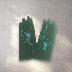 GUANTE verde, con dibujo de mariposas azules, interior térmico, táctil   | 2439 | Artesania Textil