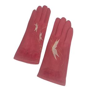 GUANTE rojo, con dibujo de mariposas blancas y adorno de pompones de pelo, interior térmico, táctil   | 2292 | Artesania Textil